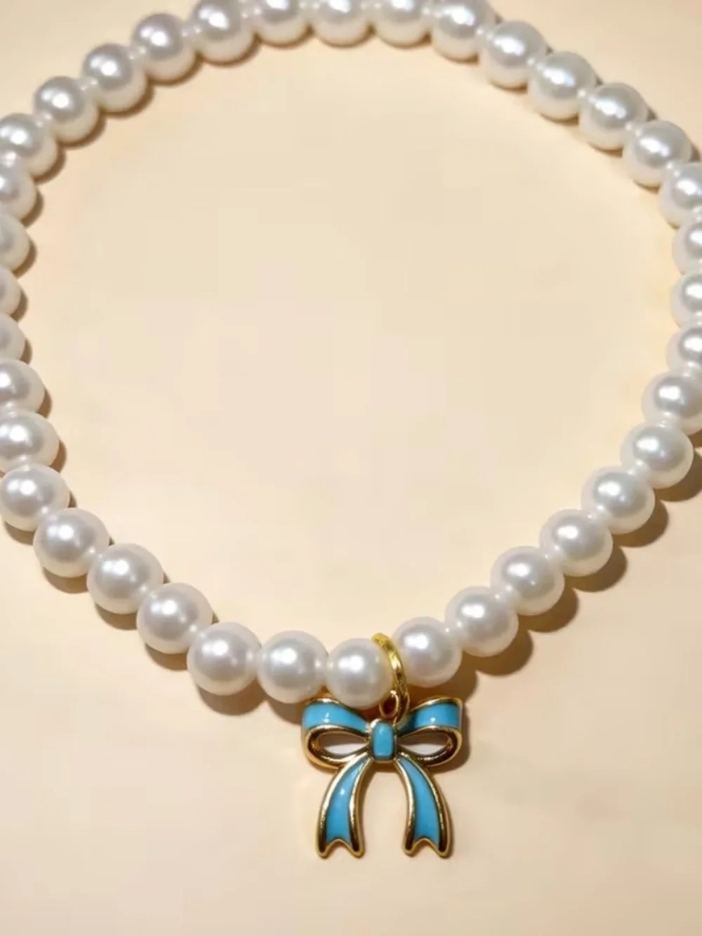 Parky’s Place Pearl Cat Necklace Collar Blue Bow Stretch Pet Accessory Small